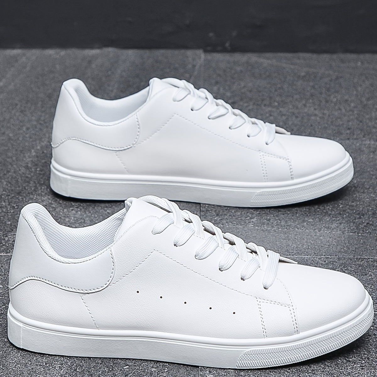 Breathable PU Leather Skate Shoes - Men's Lace-up Sneakers with Good Traction